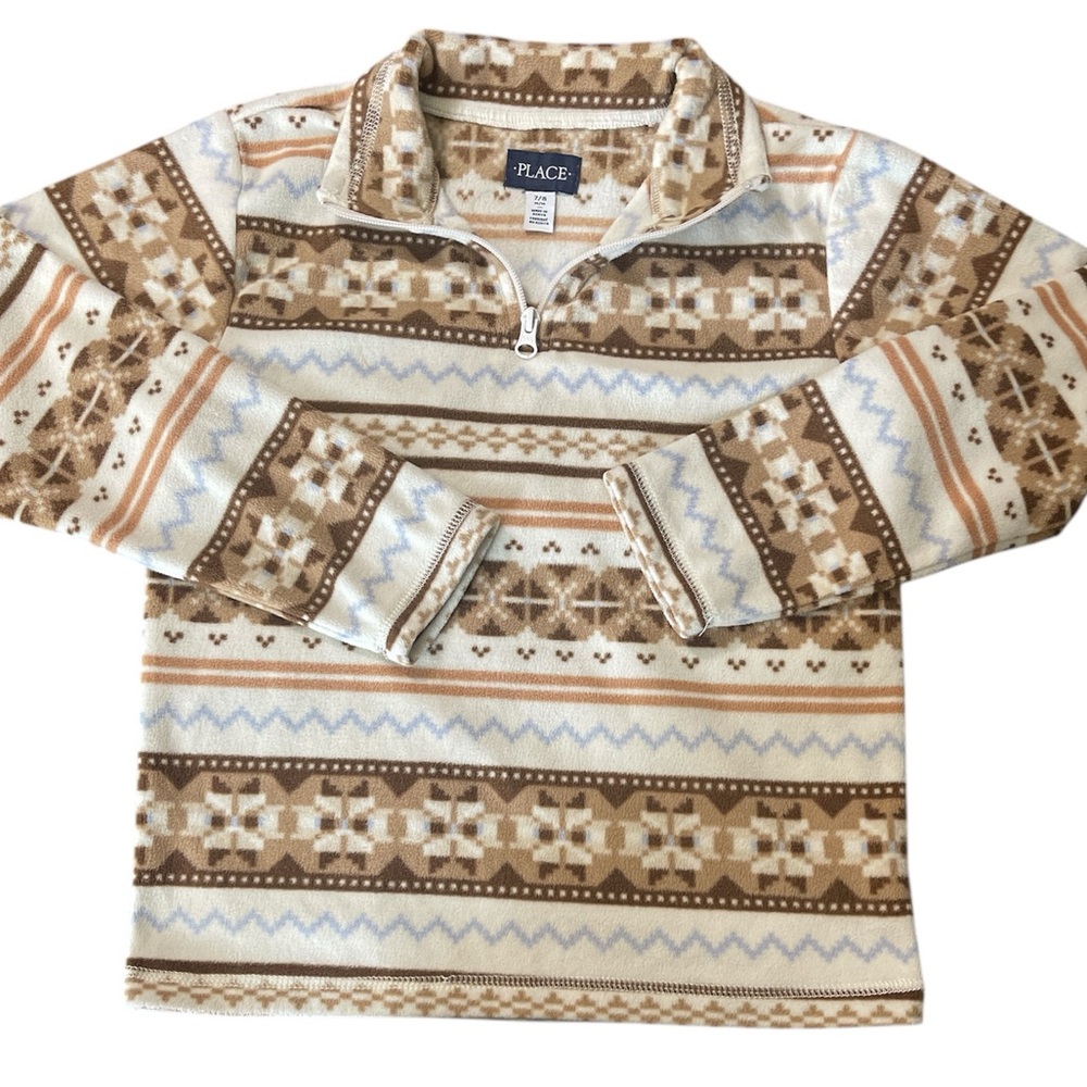 PLACE Kids' Brown and Cream Patterned Pullover